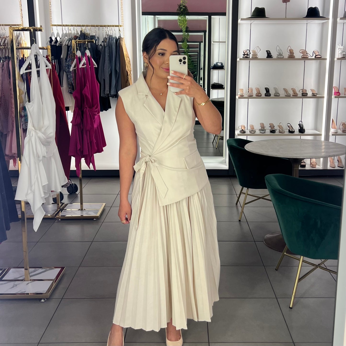 Amberly Midi Dress-Beige