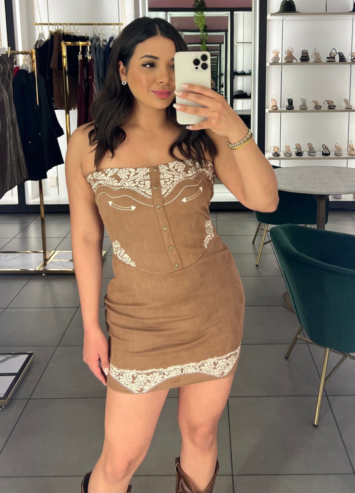 Embroidered Suede Mini Dress-More Colors