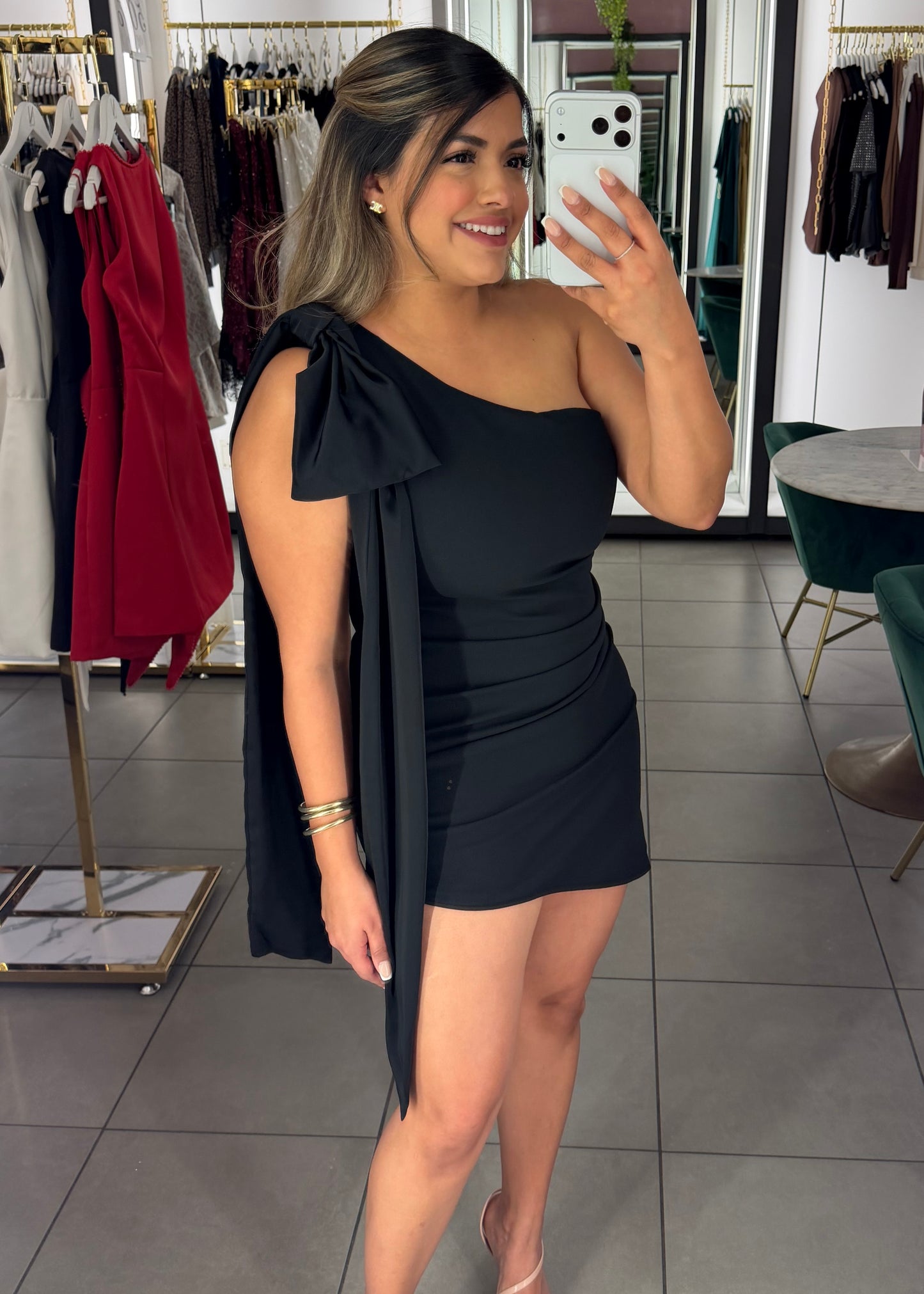 Elle One Shoulder Bow Dress-More Colors