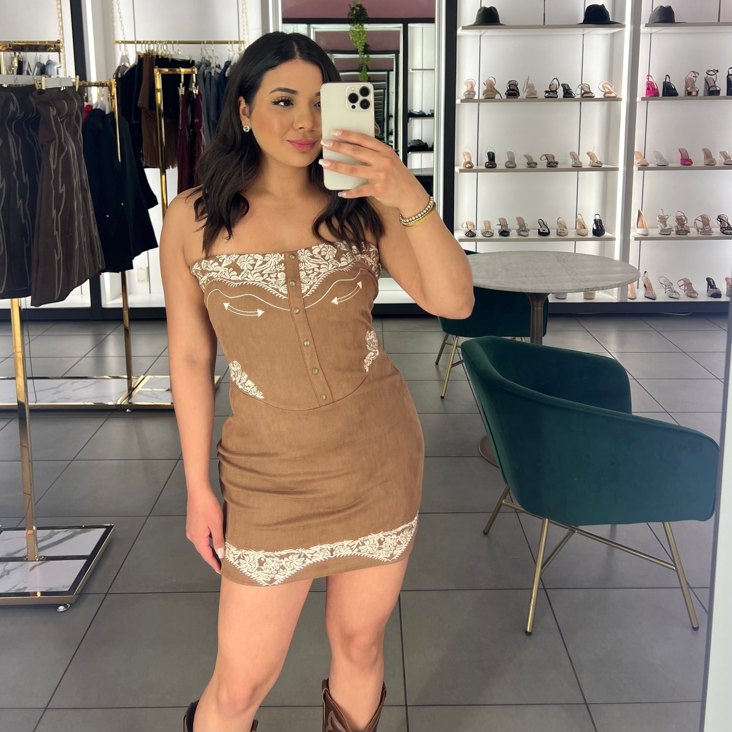 Embroidered Suede Mini Dress-More Colors