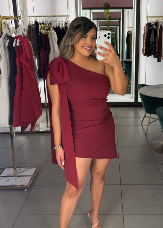 Elle One Shoulder Bow Dress-More Colors