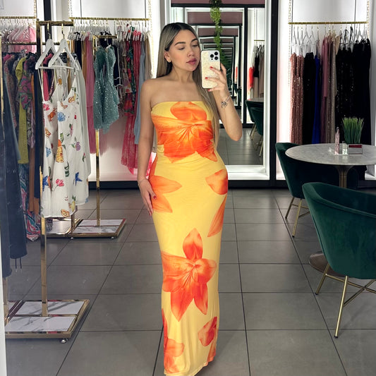 Poppy Flower Strapless Dress-