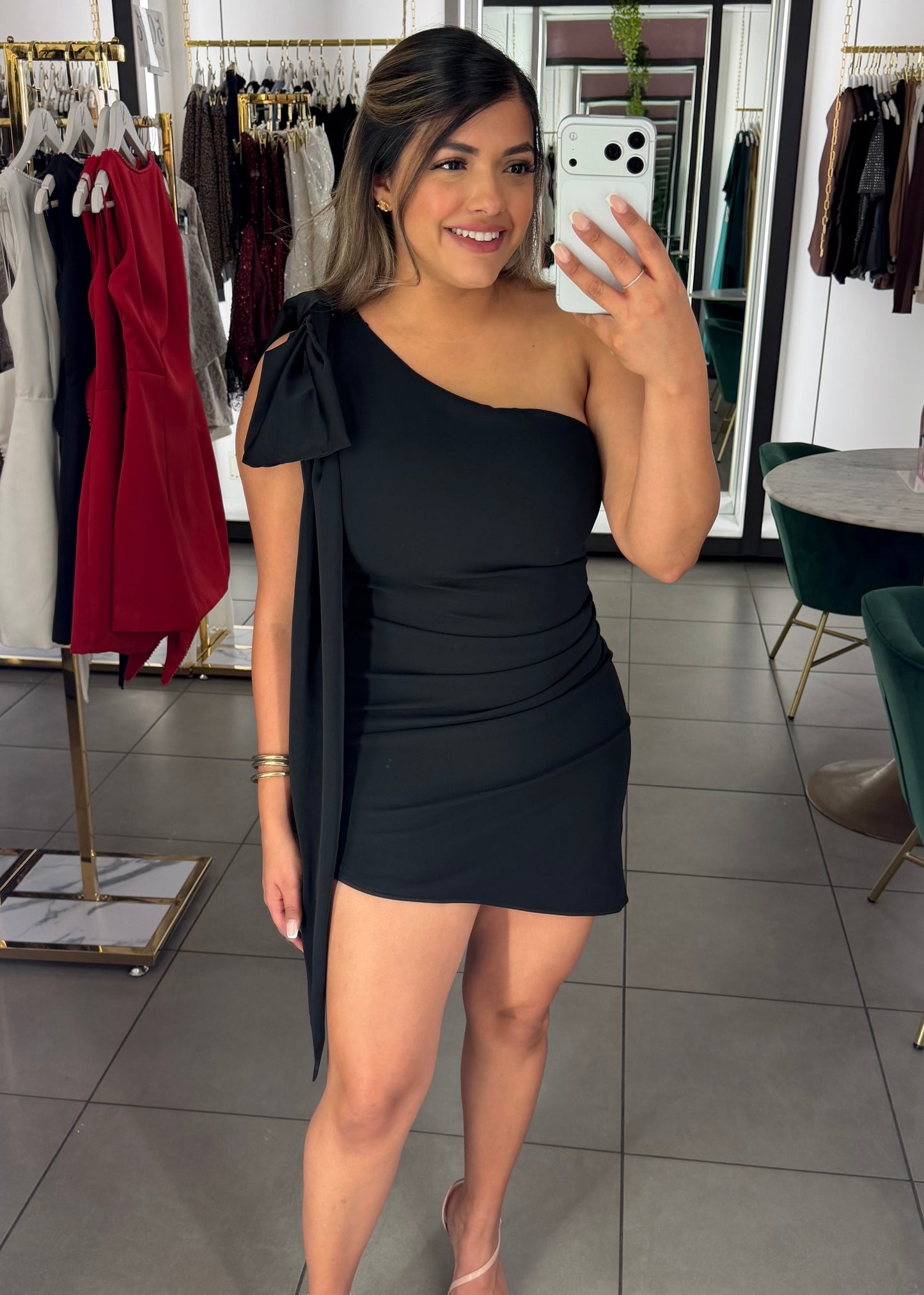 Elle One Shoulder Bow Dress-More Colors