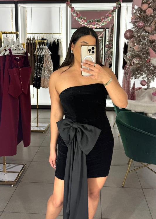 Velvet Bow Mini Dress