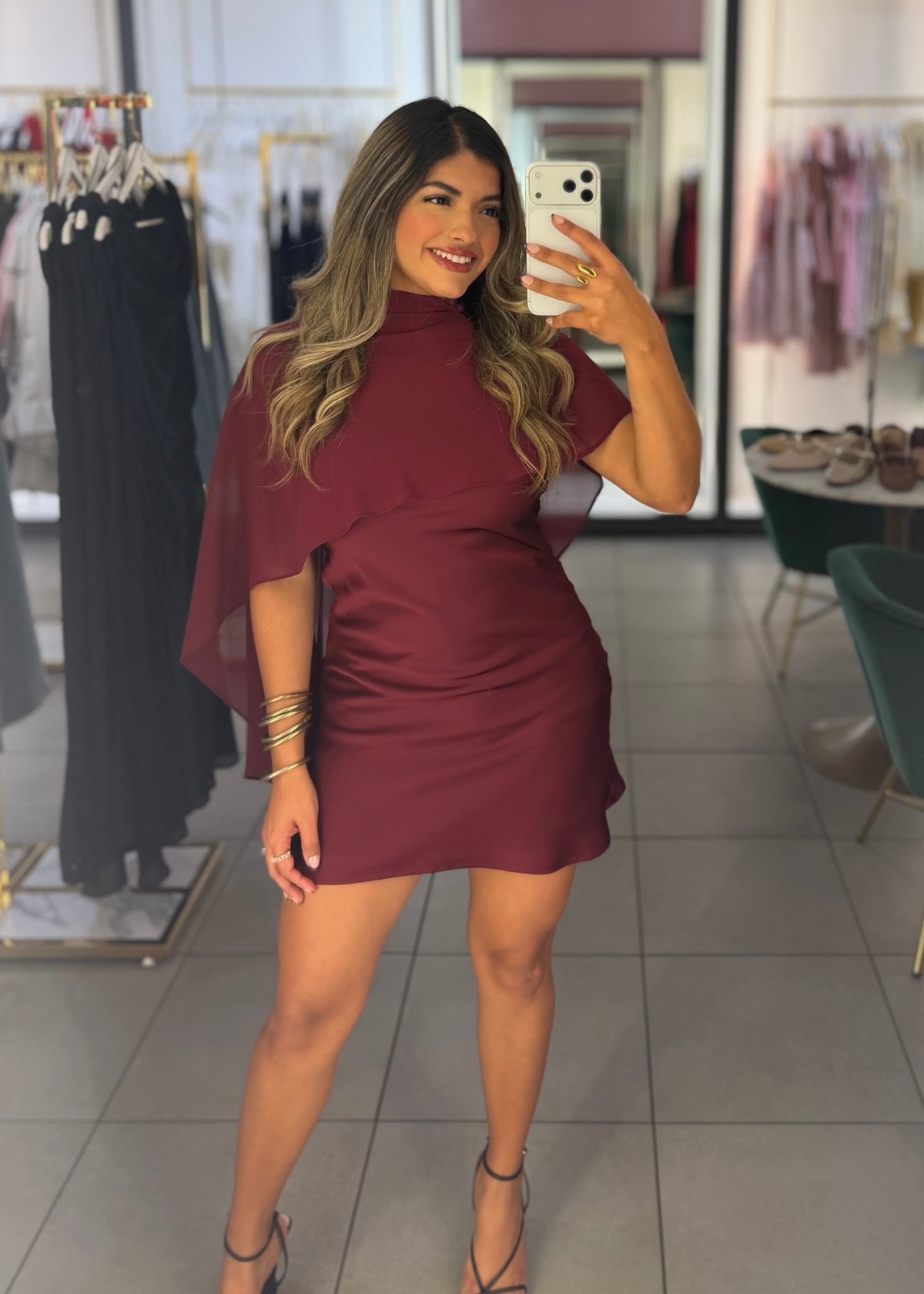 Leila Sheer Cape Mini Dress