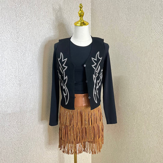 Texas Fringe Skirt-BROWN